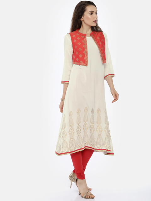 

Anahi Women Off-White Printed A-Line Kurta with Jacket