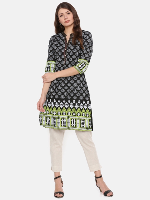 

Karigari Women Black & Grey Printed Straight Kurta