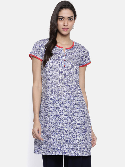 

Karigari Women Blue & White Printed A-Line Kurta
