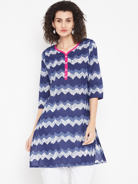

Karigari Women Navy Blue & White Striped Straight Kurta