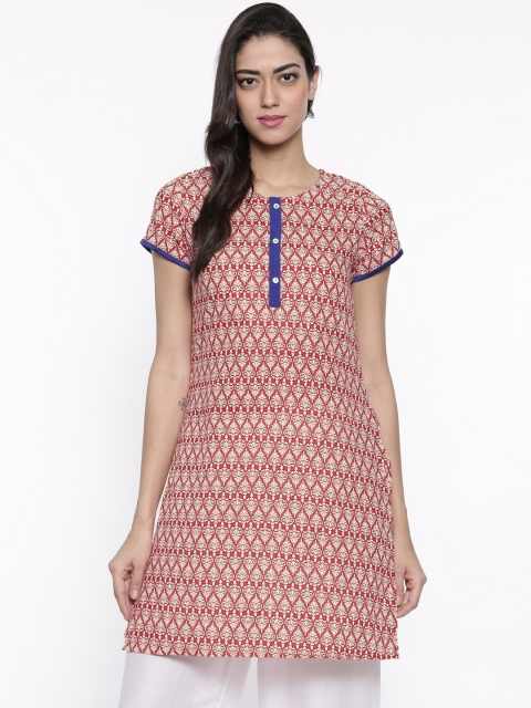 

Karigari Women Pink & Cream-Coloured Printed Straight Kurta