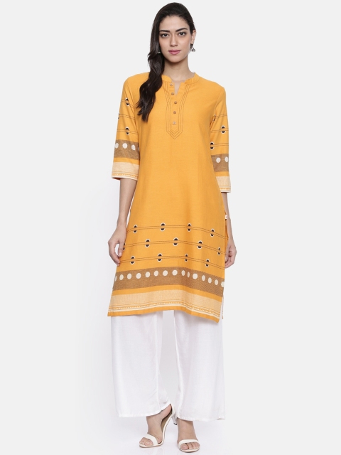 

Karigari Women Mustard Yellow Printed Straight Kurta