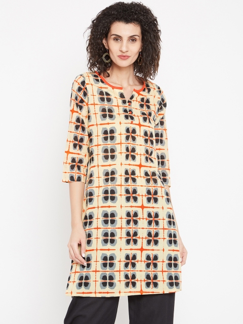 

Karigari Women Beige & Grey Printed Straight Kurta