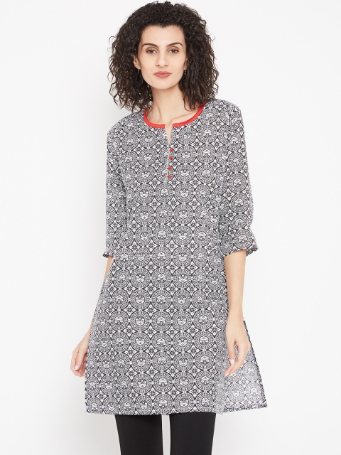 

Karigari Women Black & White Printed Straight Kurta