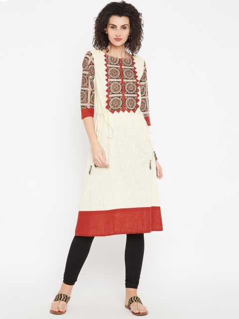 

Anahi Women Cream-Coloured Yoke Design A-Line Kurta