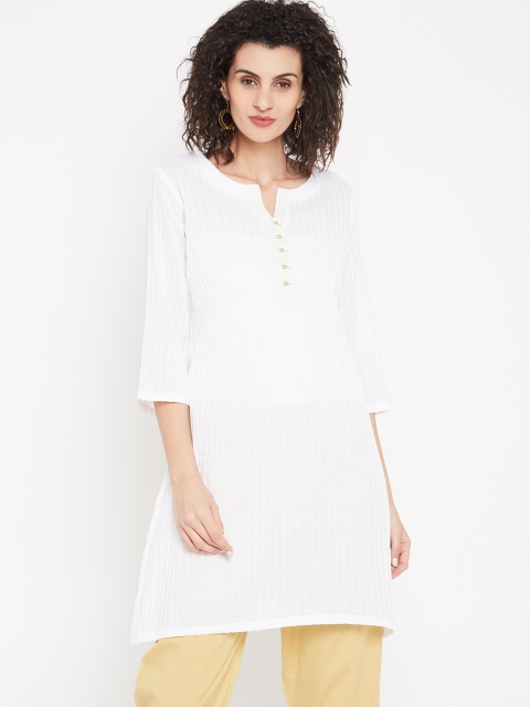 

Karigari Women White Solid Straight Kurta