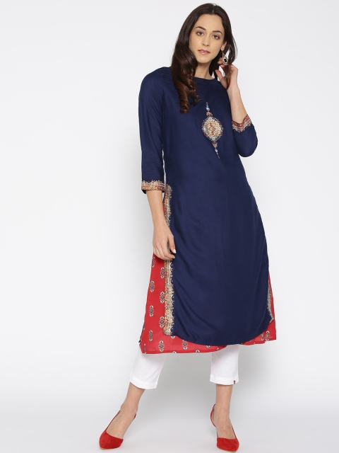 

Anahi Women Navy Blue & Red Solid A-Line Kurta