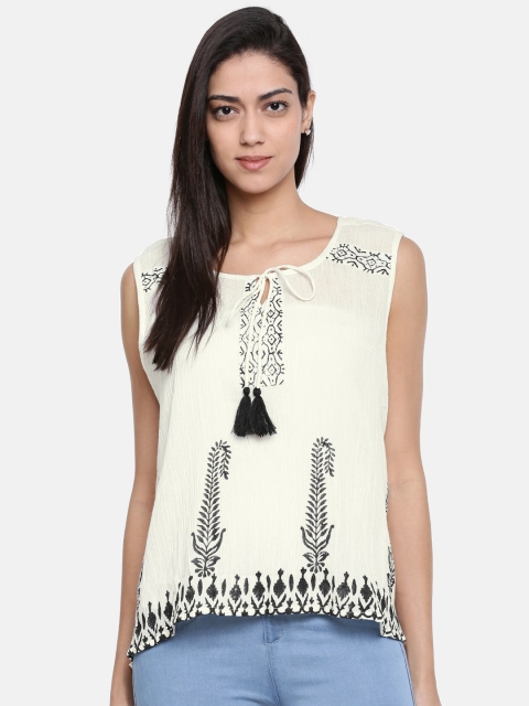 

Bronz Women Off-White Printed Pure Cotton Top