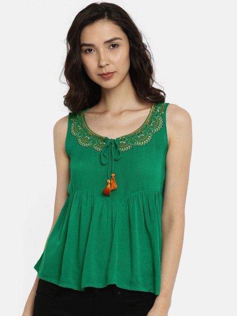 

Bronz Women Green Solid Empire Top