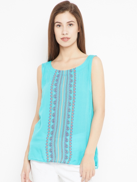 

Bronz Women Turquoise Blue Printed A-Line Top