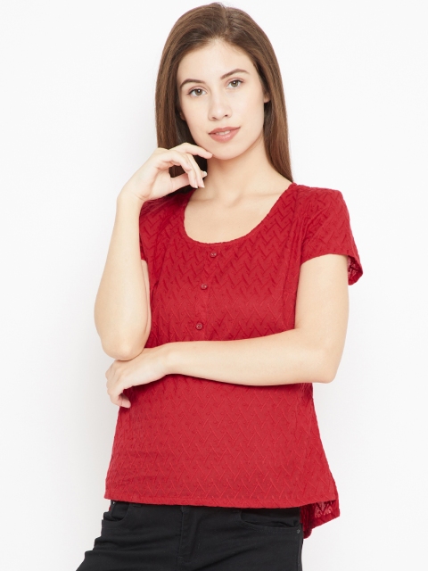 

Bronz Women Red Embroidered Top