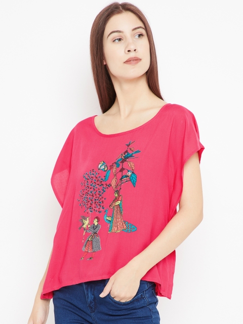 

Bronz Women Pink Printed Boxy Top
