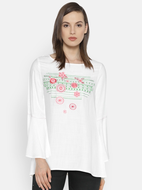 

Bronz Women White Embroidered Top