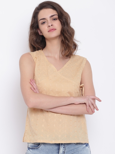 

Bronz Women Beige Embroidered Pure Cotton Top