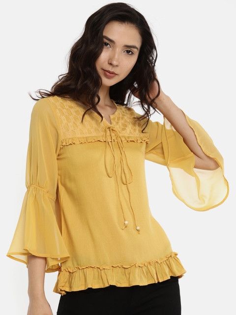 

Bronz Women Mustard Yellow Solid Top