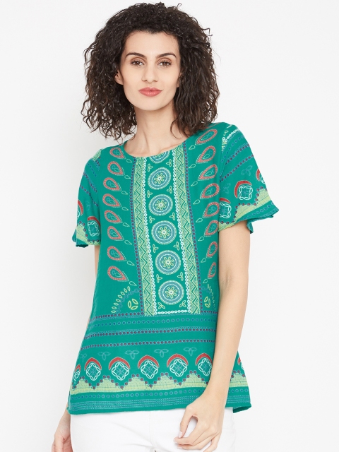 

Bronz Women Green Printed Pure Cotton Top