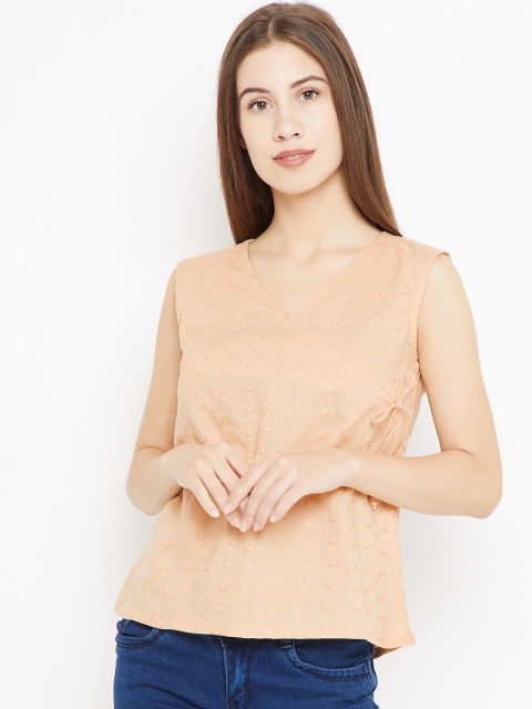 

Bronz Beige Embroidered Pure Cotton Top