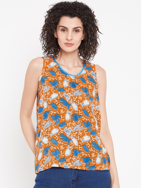 

Bronz Women Orange Printed A-Line Top