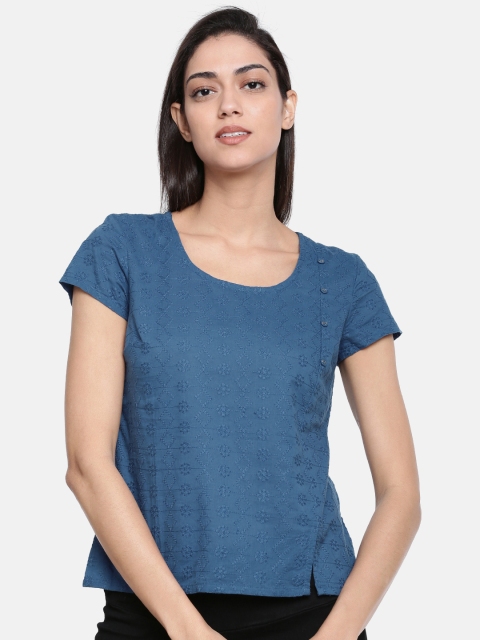 

Bronz Women Navy Blue Solid Top