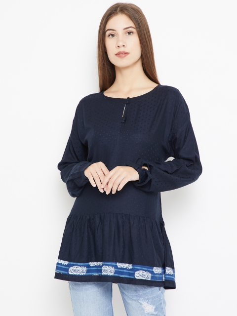 

Bronz Women Navy Blue Self Design A-Line Top