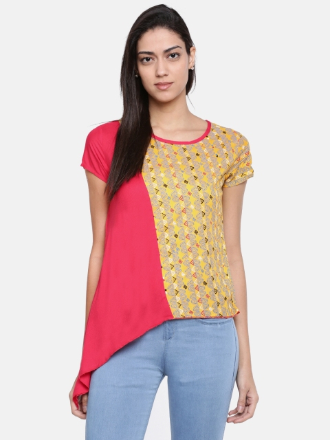 

Bronz Women Yellow & Pink Colourblocked Top