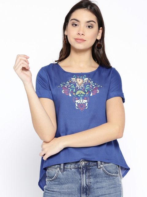 

Bronz Women Blue Printed High-Low Top