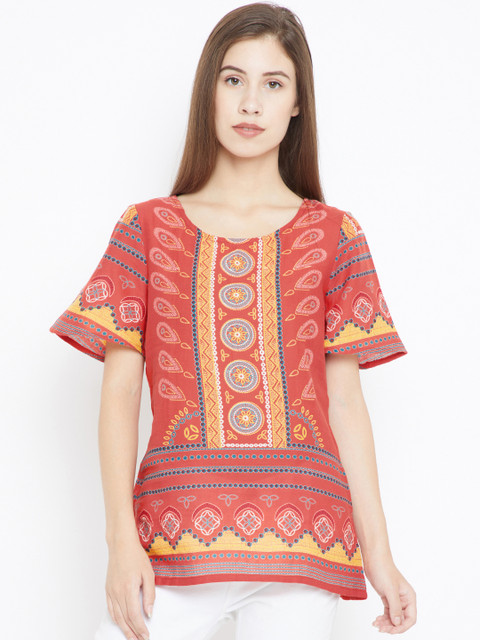 

Bronz Women Red Printed Pure Cotton Top