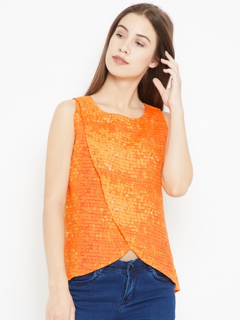 

Bronz Women Orange & Yellow Printed Wrap Top