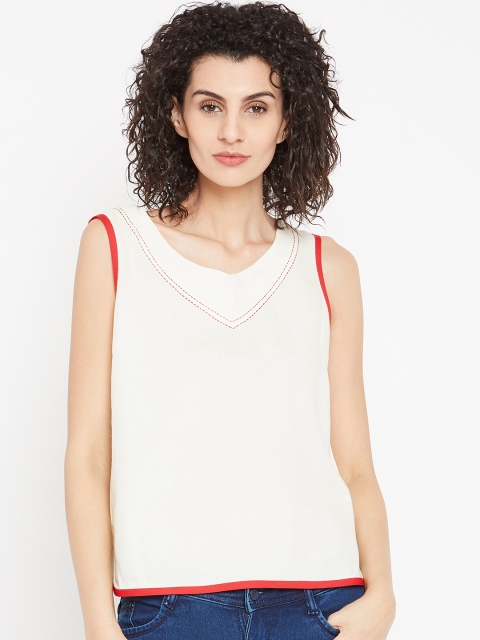 

Bronz Women Cream-Coloured Solid A-Line Top
