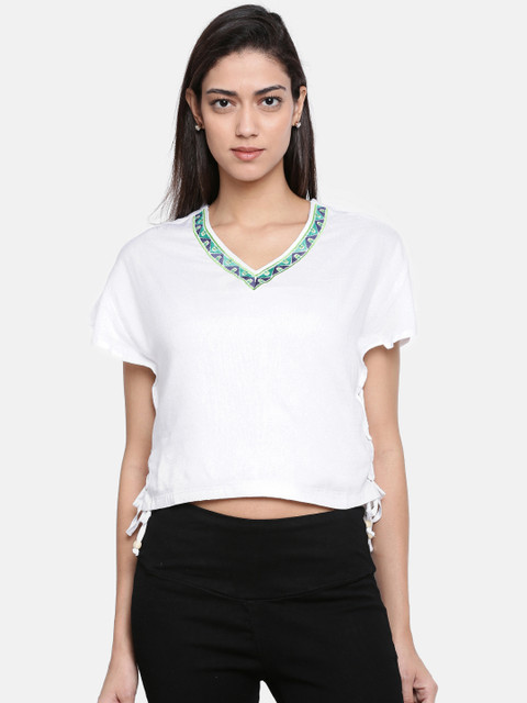 

Bronz Women White Self Design Top
