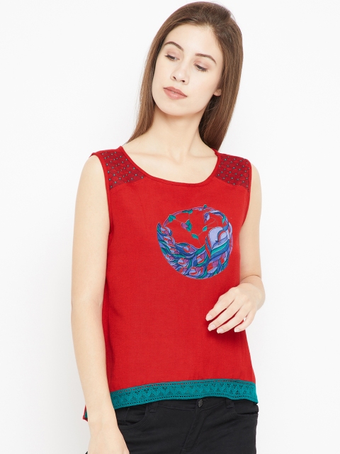 

Bronz Women Red Printed A-Line Top