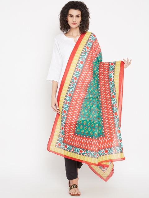 

Karigari Teal Green & Orange Printed Dupatta