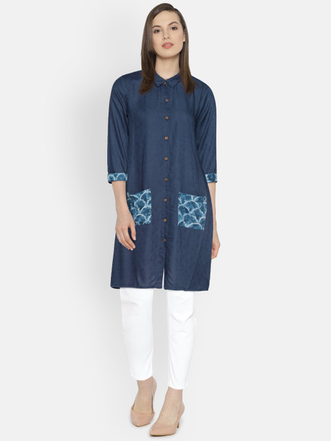 

Bronz Navy Blue Self Design Tunic