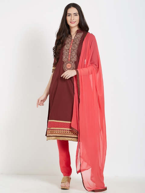 

Kvsfab Brown & Peach-Coloured Cotton Blend Unstitched Dress Material