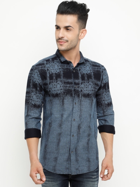 

WITH Men Navy Blue Smart Slim Fit Printed Casual Shirt