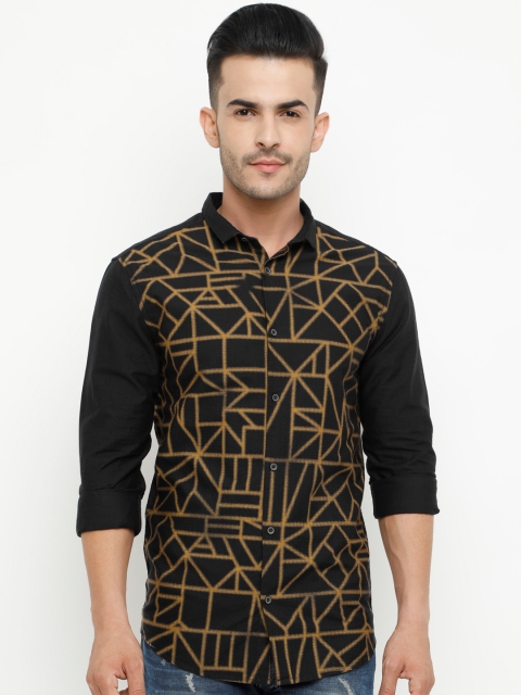 

WITH Men Black Smart Slim Fit Printed Casual Shirt