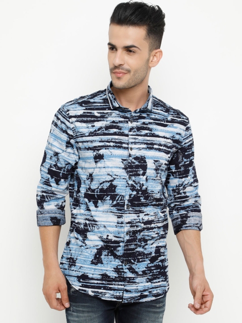 

WITH Men Navy Blue Smart Slim Fit Printed Casual Shirt