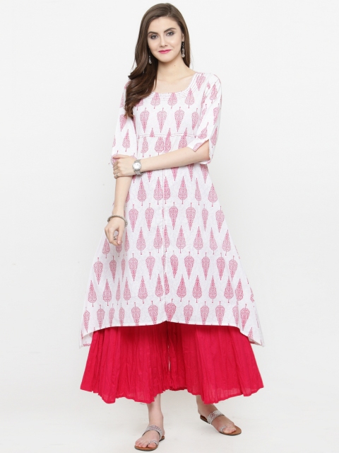 

Varanga Women White Printed A-Line Kurta