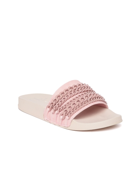 

Carlton London Women Dusty Pink Solid Open Toe Flats with Chain Detail