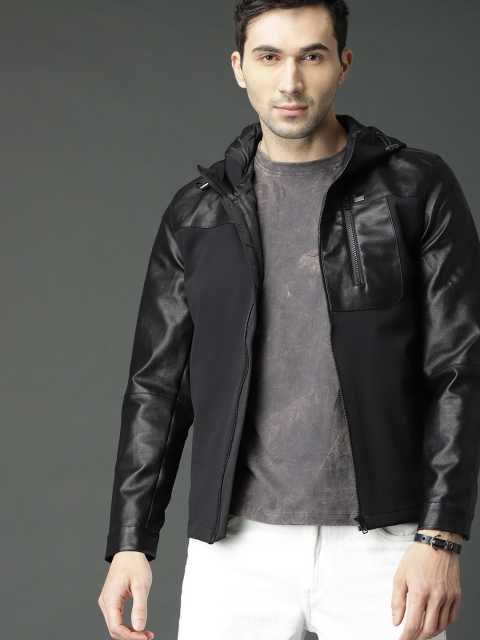

Roadster Men Black Solid Hooded Tailored Jacket