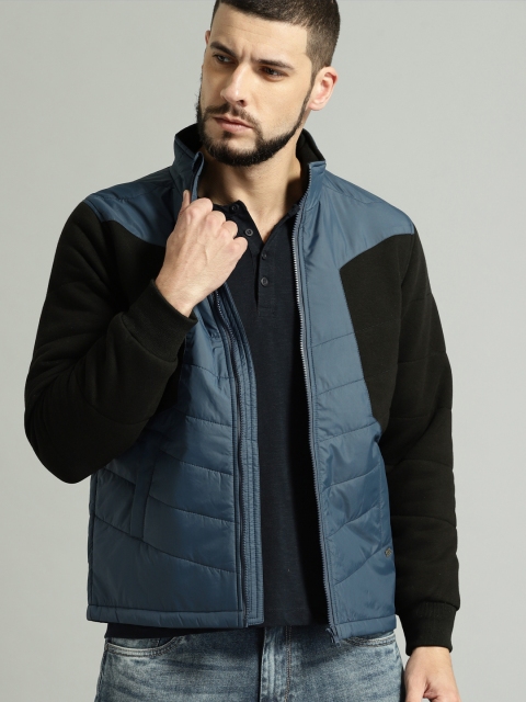 

Roadster Men Blue & Black Colourblocked Puffer Jacket
