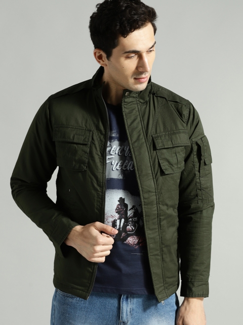 

Roadster Men Olive Green Solid Tailored Jacket