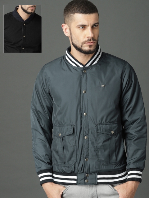 

Roadster Men Navy Blue Solid Reversible Bomber