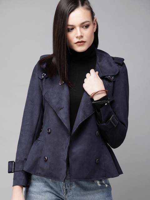 

Roadster Women Navy Blue Solid Tailored Jacket