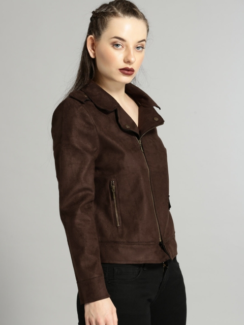 

Roadster Women Brown Solid Biker Jacket