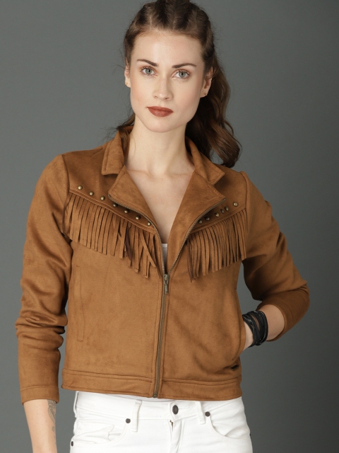 

Roadster Women Brown Solid Biker Jacket