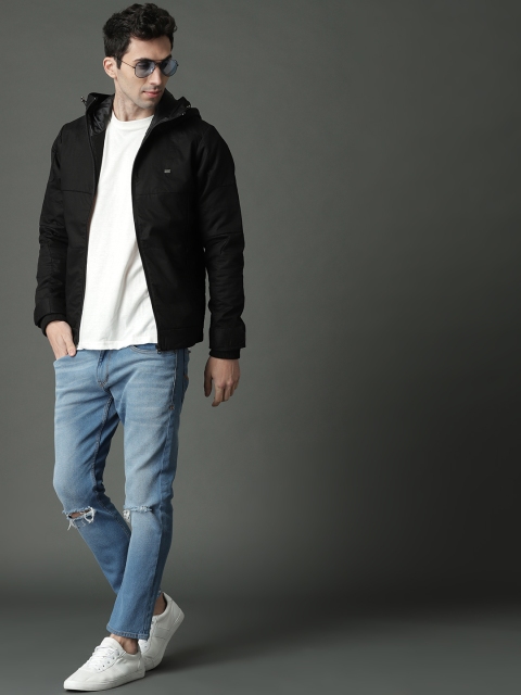 

Roadster Men Black Solid Hooded Tailored Jacket