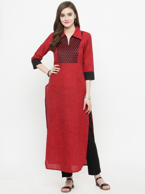 

Varanga Women Rust & Red Printed Straight Kurta