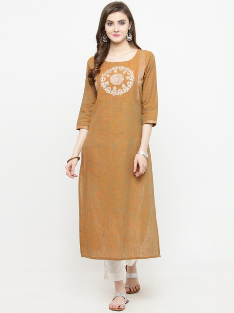 

Varanga Women Tan Embroidered Straight Kurta
