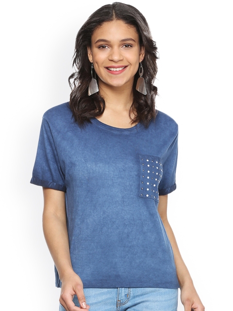 

People Women Blue Solid Top